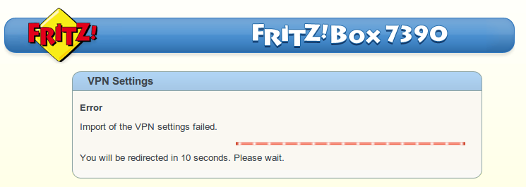 Error: Import of the VPN settings failed.